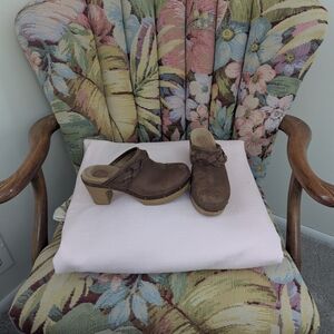 Clarks Brown Leather Mules